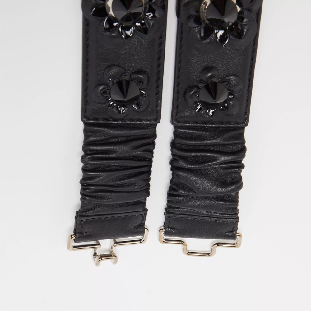 Fendi Black Leather Flower Belt - Picture 3 of 4